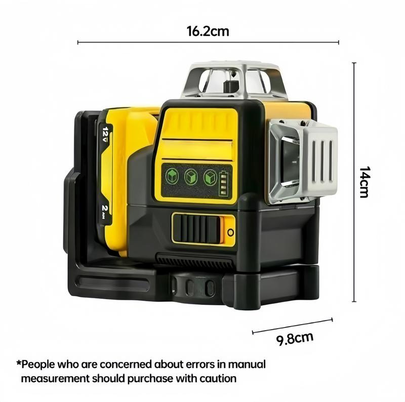 Nivel Láser DW de 12 Líneas, 3 Caras, 360° Vertical y Horizontal, Luz Verde, Batería de Litio 12V, Medidor de Nivel para Uso Exterior