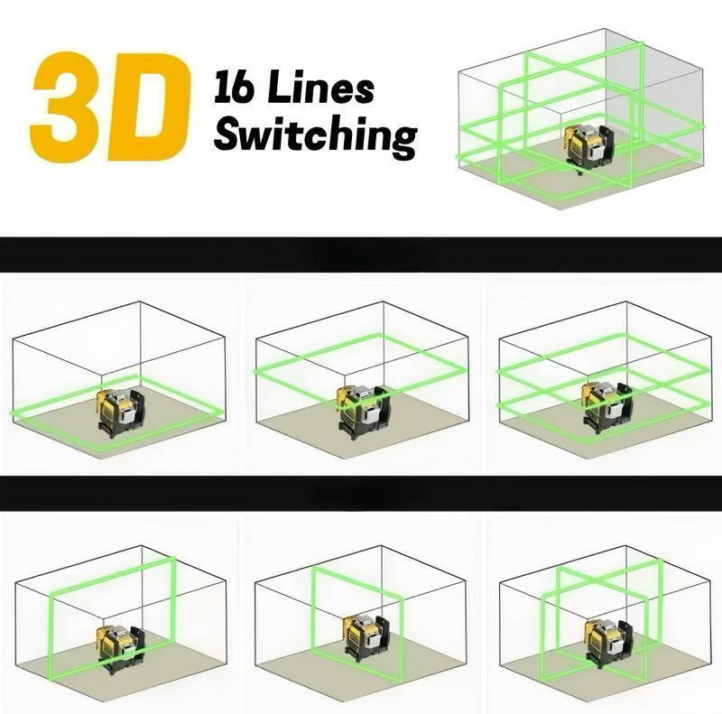 Nivel Láser DW de 12 Líneas, 3 Caras, 360° Vertical y Horizontal, Luz Verde, Batería de Litio 12V, Medidor de Nivel para Uso Exterior