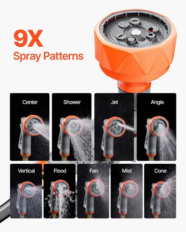 Enrollador de Manguera de Jardín Retráctil VEVOR, 5/8" x 30 m, Montaje en Pared, Resistente, con Boquilla de 9 Patrones, Bloqueo de Longitud Ajustable, Sistema Mejorado de Retorno Lento y Soporte Giratorio 180°