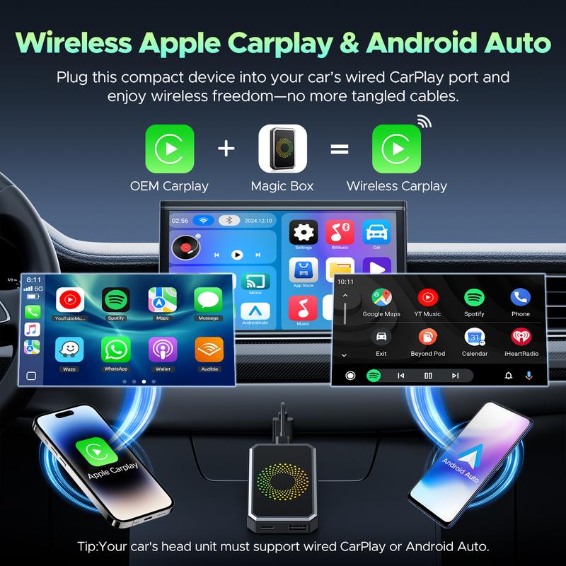 Adaptador LAMTTO 2026 CarPlay de Cable a Inalámbrico – Compatible con Netflix, YouTube y TikTok en tu Auto, Con Conexión Bluetooth – Regalo Perfecto para Amantes de la Tecnología y Accesorios de Auto