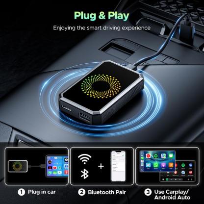 Adaptador LAMTTO 2026 CarPlay de Cable a Inalámbrico – Compatible con Netflix, YouTube y TikTok en tu Auto, Con Conexión Bluetooth – Regalo Perfecto para Amantes de la Tecnología y Accesorios de Auto