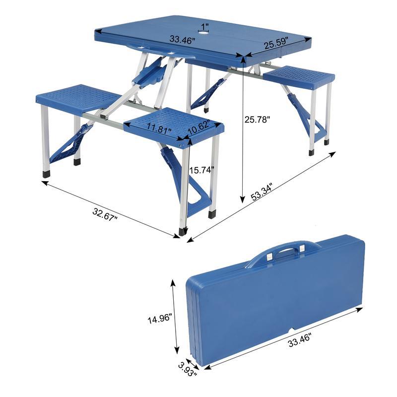 Mesa de Picnic Plegable Ubesgoo 1.2 m con 4 Asientos, Agujero para Sombrilla, Marco de Aluminio y Tablero de Plástico – Soporta 100 kg, Ideal para Camping, Jardín, Patio y Viajes