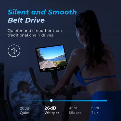 Bicicleta Estática Merach con Nuevo Modo de Juego RPM, Asiento Cómodo, Transmisión Silenciosa, Soporte para Tablet y App Exclusiva con Cursos de Fitness – Entrenamiento Cardio en Casa