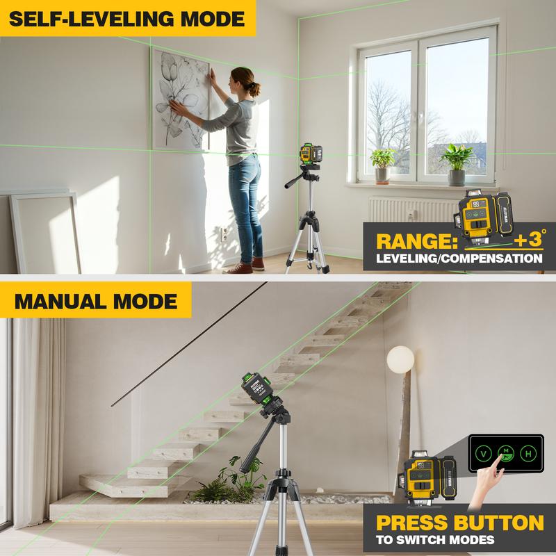 Nivel Láser Alloyman con Trípode – 4×360° Autonivelante, 16 Líneas Verdes 4D, Incluye 2 Baterías de Litio, Ideal para Colgar Cuadros, Azulejos, Renovación del Hogar y Proyectos Interiores, Perfecto Regalo de Navidad y Año Nuevo