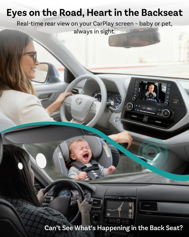 Cámara para Bebé OTTOCAST con Adaptador CarPlay Inalámbrico – Monitor Trasero 1080P HD en Pantalla del Auto, Ángulo Amplio de 150°, Visión Nocturna Sin Deslumbramiento, Seguridad para Niños y Bebés