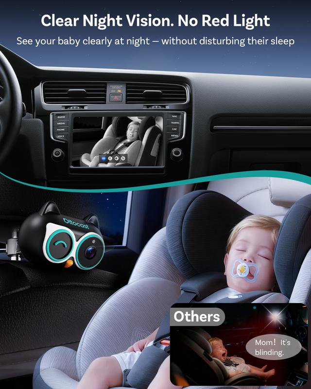 Cámara para Bebé OTTOCAST con Adaptador CarPlay Inalámbrico – Monitor Trasero 1080P HD en Pantalla del Auto, Ángulo Amplio de 150°, Visión Nocturna Sin Deslumbramiento, Seguridad para Niños y Bebés