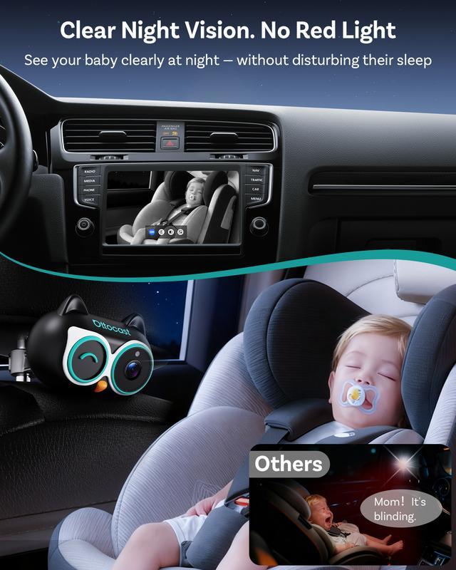 Cámara para Bebé OTTOCAST con Adaptador CarPlay Inalámbrico – Monitor Trasero 1080P HD en Pantalla del Auto, Ángulo Amplio de 150°, Visión Nocturna Sin Deslumbramiento, Seguridad para Niños y Bebés