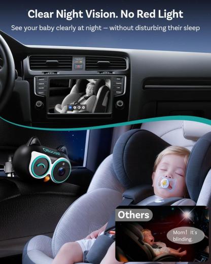 Cámara para Bebé OTTOCAST con Adaptador CarPlay Inalámbrico – Monitor Trasero 1080P HD en Pantalla del Auto, Ángulo Amplio de 150°, Visión Nocturna Sin Deslumbramiento, Seguridad para Niños y Bebés