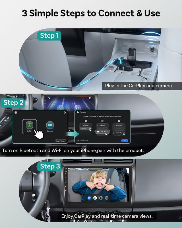 Cámara para Bebé OTTOCAST con Adaptador CarPlay Inalámbrico – Monitor Trasero 1080P HD en Pantalla del Auto, Ángulo Amplio de 150°, Visión Nocturna Sin Deslumbramiento, Seguridad para Niños y Bebés