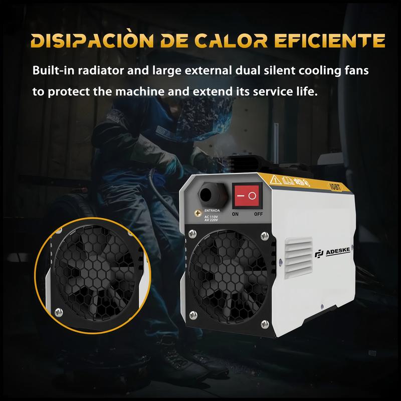 Máquina de Soldar Portátil ADESKE MMA-155 – Doble Voltaje 110V/220V, Salida de 120A, Pantalla Digital, Protección contra Sobrecarga, Kit Completo de Soldadura para Hogar, Reparación de Autos y Construcción