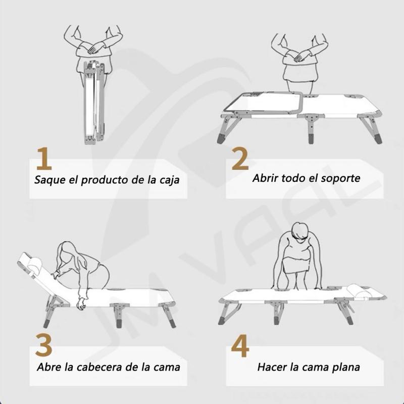 Silla de playa plegable con respaldo acolchado y ajuste en 5 posiciones, adecuada para acampadas al aire libre y uso en interiores.