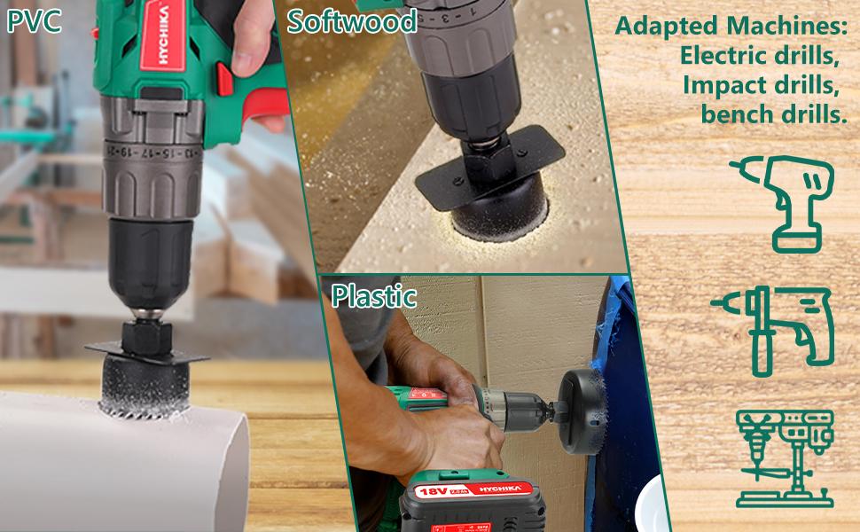 Hole Saw Set, 19 Counts, with 3/4"-6"(19-152mm) 13Pcs Saw Blades, 2 Mandrels, 2 Drill Bits, Ideal for Soft Wood, Plywood, Drywall, PVC Power Tools Grinders