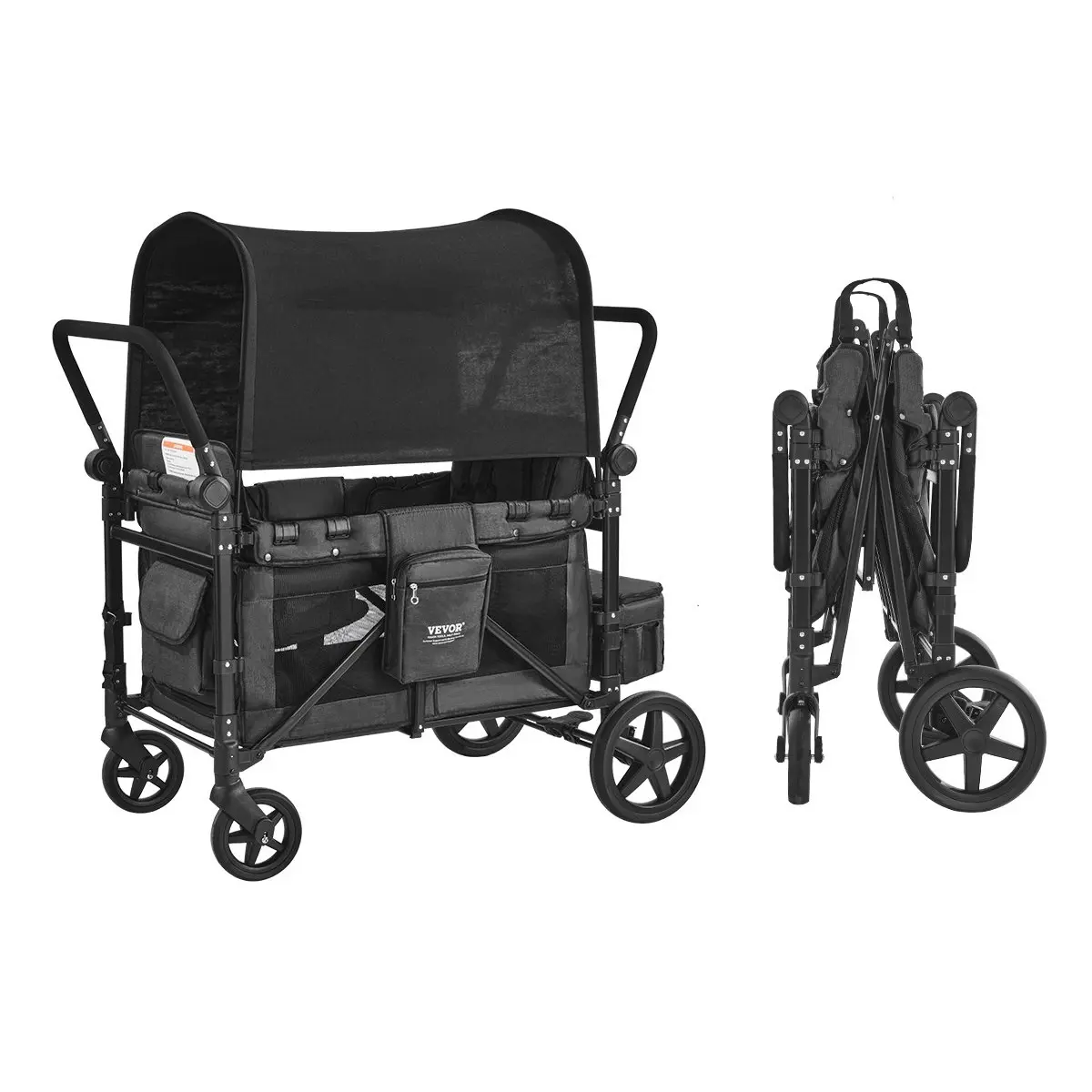 Cochecito plegable para 4 niños, de empuje y tracción, con capacidad de 330 libras
