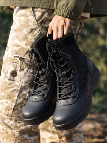 Botas tácticas militares para hombre - Botas negras de cuero suave y transpirable con puntera redonda para hombre, botas de trabajo, calzado para caminar, calzado para jóvenes, botas de trabajo cerradas.