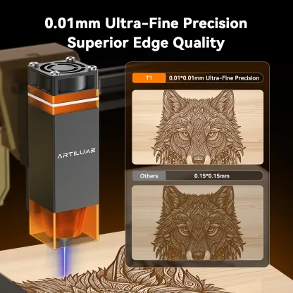 Grabadora láser plegable Artilume T1: no requiere montaje, portátil para usar en cualquier lugar, velocidad de movimiento de 10.000 mm/min, precisión de 0,01 mm y área de trabajo de 200 × 150 mm para madera, cuero, acrílico y metal recubierto — Ideal para