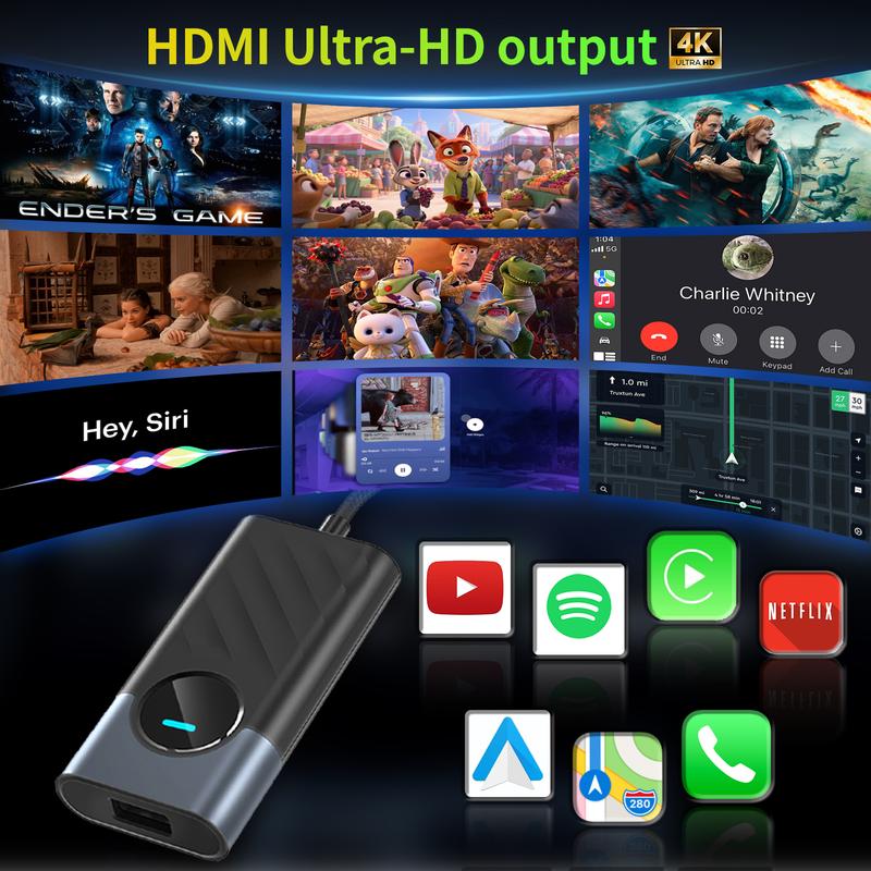 2026 Los adaptadores inalámbricos de carplay aibox admiten la aplicación Netflix / YouTube / tiktok para reproducir vídeos en la pantalla del automóvil (no admiten vehículos con carplay inalámbrico incorporado), versión avanzada 4G + 32G, funcionamiento e