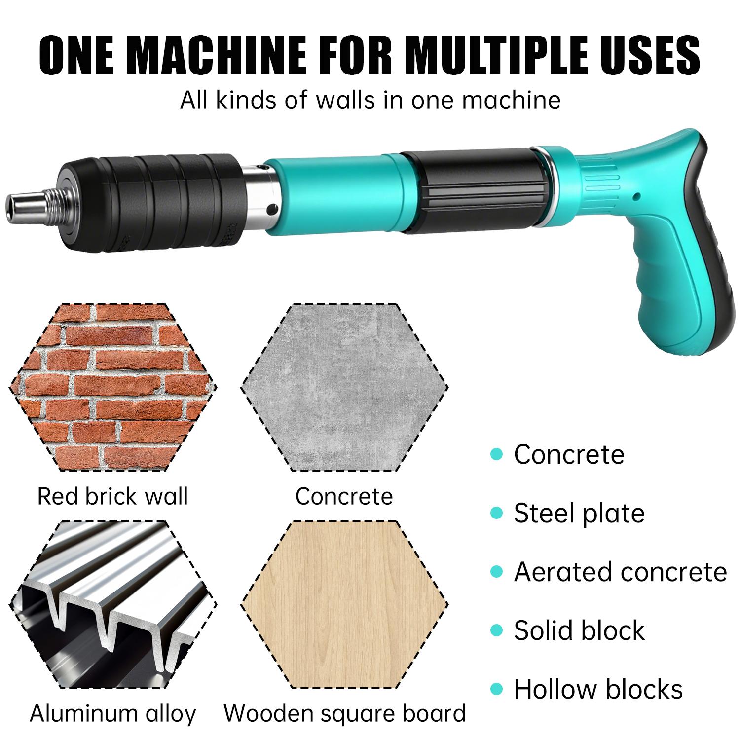 Concrete Nail Gun Kit &ndash; Adjustable Power, Easy One-Hand Use, High Penetration, Widely Applicable for Furniture, HVAC, Piping &ndash; Portable Pro Fastening Tool