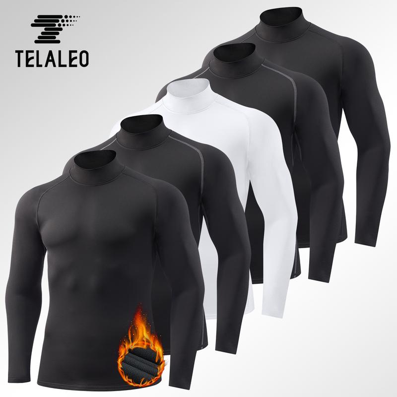 Paquete de 5 camisetas térmicas de cuello alto para hombre, camisetas de compresión de manga larga con forro polar, camisetas interiores de capa base, ofertas para ti.