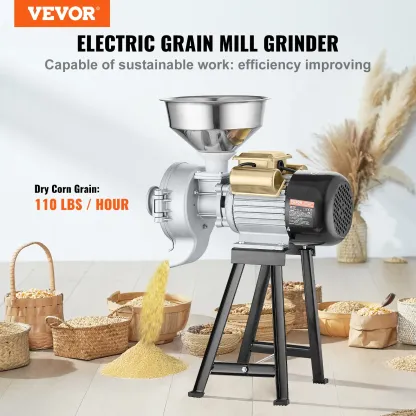 VEVOR Electric Grain Mill Grinder,  3000W Spice Grinders, Commercial Corn Mill with Funnel, Thickness Adjustable Powder Machine, Heavy Duty Feed Flour Cereal Mill Wheat Grinders, Dry & Wet Grinder