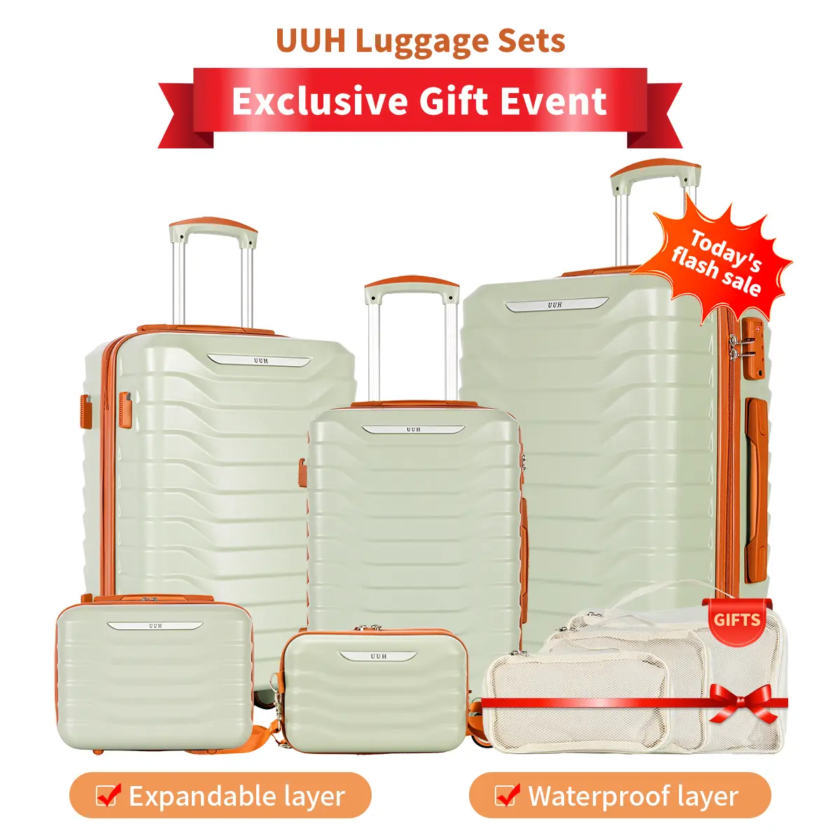 Juegos de equipaje UUH (8 piezas) con cerraduras TSA: maletas de viaje, básicas y funcionales, con ruedas giratorias y cerradura TSA, ligeras y económicas.