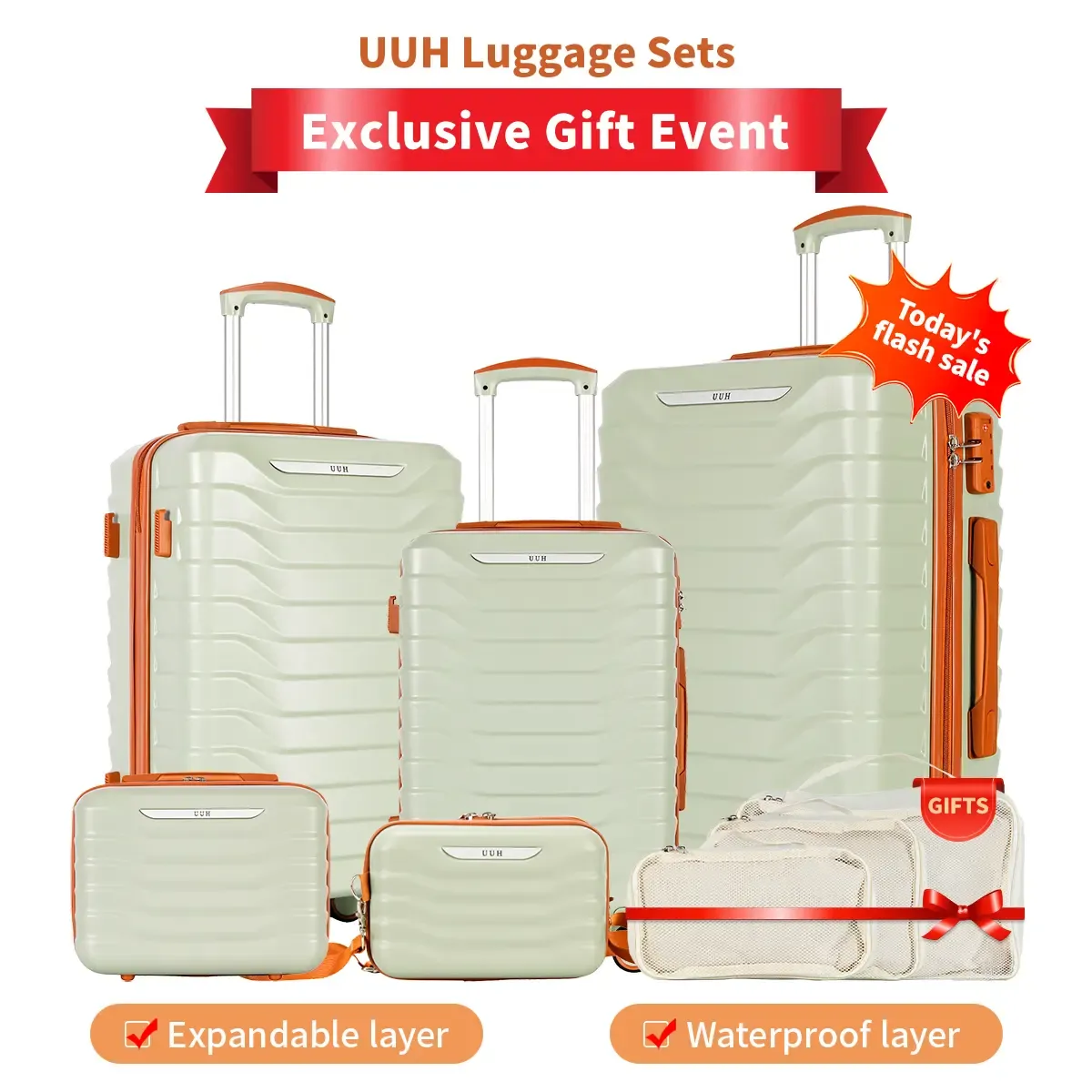 Juegos de equipaje UUH (8 piezas) con cerraduras TSA: maletas de viaje, básicas y funcionales, con ruedas giratorias y cerradura TSA, ligeras y económicas.