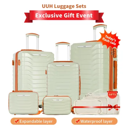 Juegos de equipaje UUH (8 piezas) con cerraduras TSA: maletas de viaje, básicas y funcionales, con ruedas giratorias y cerradura TSA, ligeras y económicas.
