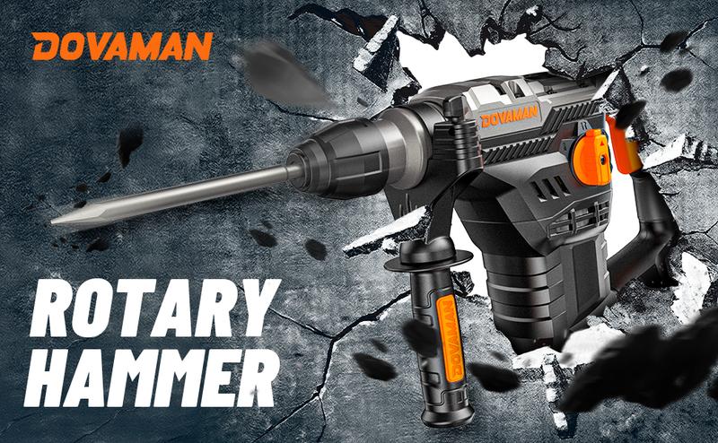 DOVAMAN RH15A 1-9/16'' SDS-Plus Rotary Hammer Drill, 4 Functions in One Knob, Safety Clutch, 6 Speeds, 4350BPM / 900RPM, Fit for Concrete, Wood, Steel