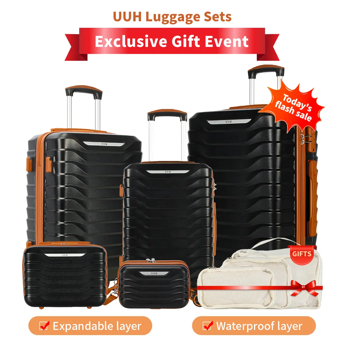 Juegos de equipaje UUH (8 piezas) con cerraduras TSA: maletas de viaje, básicas y funcionales, con ruedas giratorias y cerradura TSA, ligeras y económicas.