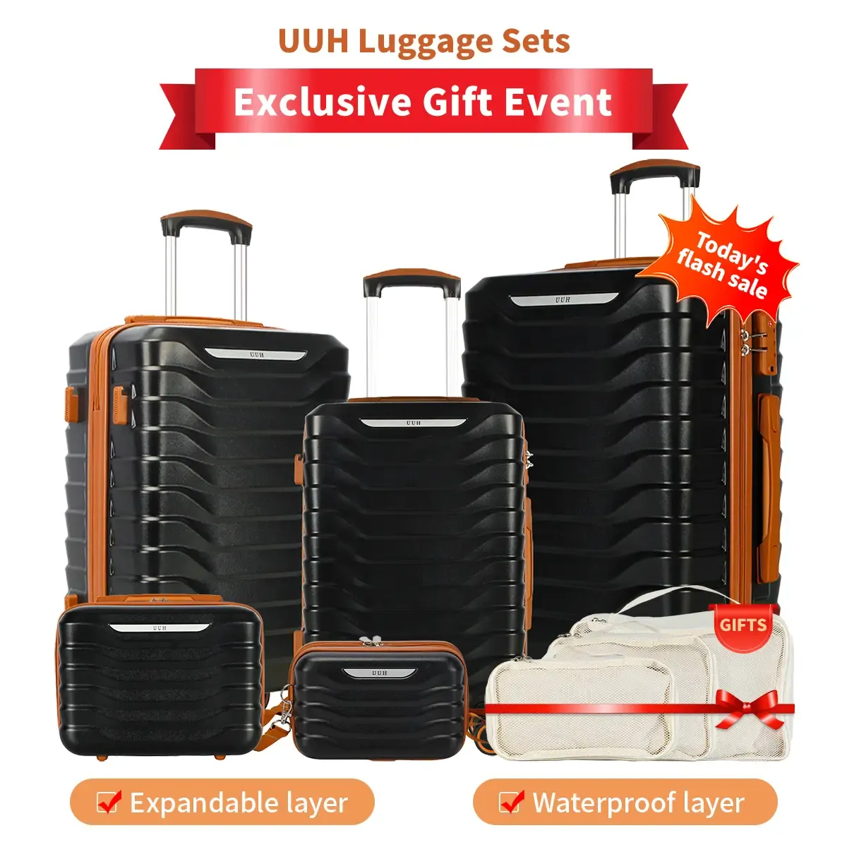 Juegos de equipaje UUH (8 piezas) con cerraduras TSA: maletas de viaje, básicas y funcionales, con ruedas giratorias y cerradura TSA, ligeras y económicas.