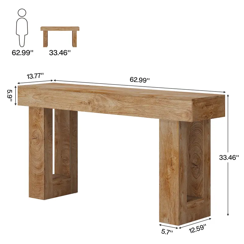 Mesa consola de 160 cm de largo, mesa rectangular de madera para sofá, mesa de entrada rústica para entrada, pasillo y sala de estar (natural) moderna.