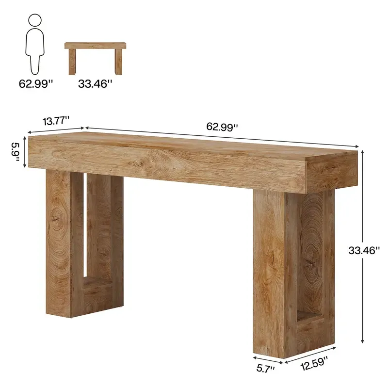 Mesa consola de 160 cm de largo, mesa rectangular de madera para sofá, mesa de entrada rústica para entrada, pasillo y sala de estar (natural) moderna.