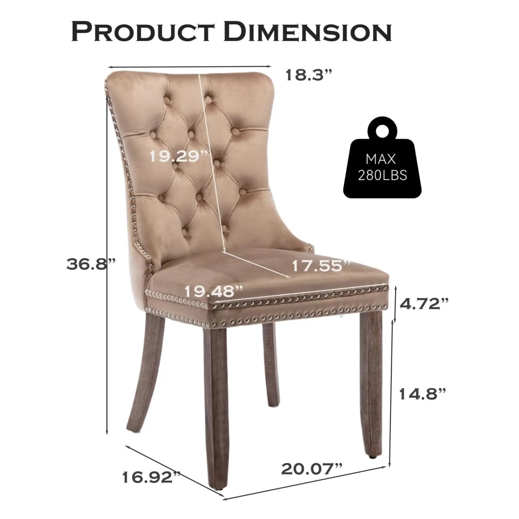 Juego de 6 sillas de comedor de terciopelo, respaldo alto, tapizadas modernas de alta gama con capitoné y aro abotonado, patas de madera maciza.