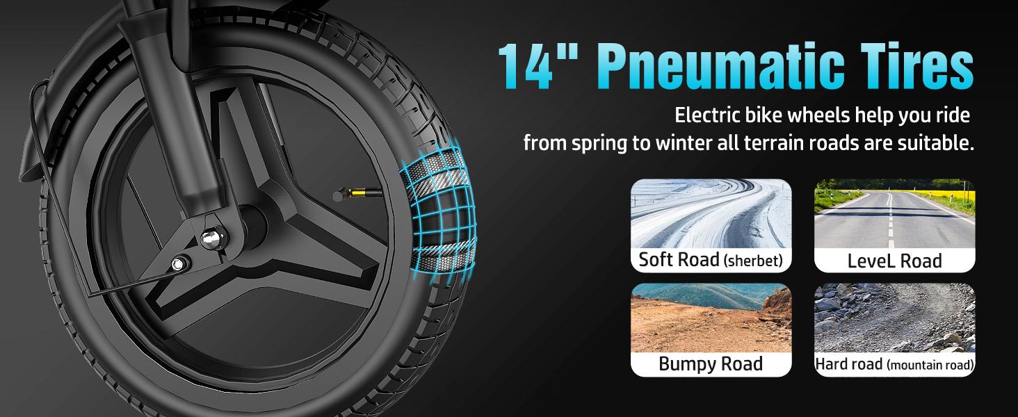 Pikabike Z6 Electric Bike | Peak 1200W | 25MPH | 14" Pneumatic Tires | 22-40 Mile Range l Rear Disc Brake l Foldable l Two Seats