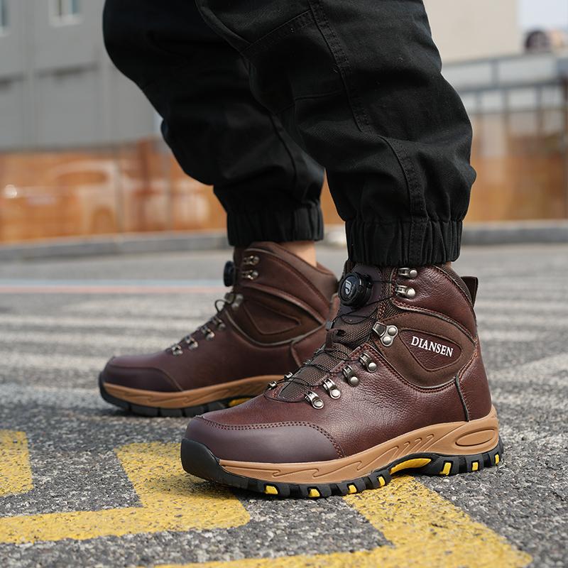 Botas de trabajo indestructibles, calzado de seguridad para hombre con puntera de acero, zapatillas resistentes a perforaciones, calzado de trabajo antideslizante, botas protectoras con hebilla giratoria, calzado para la construcción.