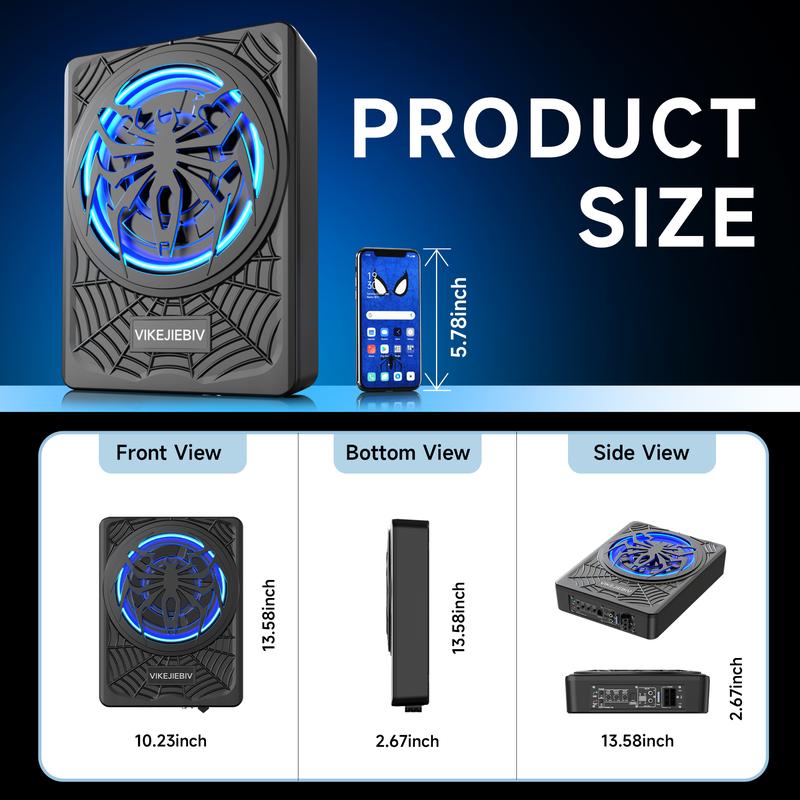 Subwoofer Ultra Delgado de 10" 1200W para Auto con Amplificador Integrado, Luz LED Azul, Control de Bajos Independiente, Aluminio Fundido, para Camioneta/SUV/Jeep