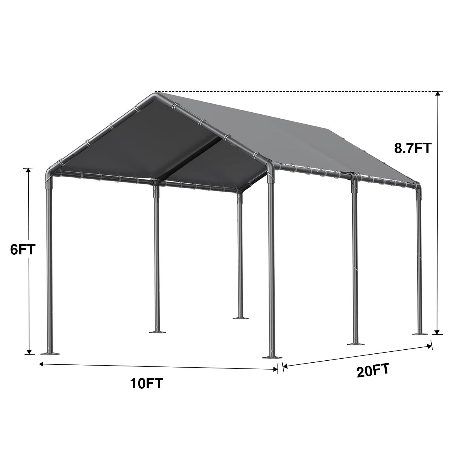 Grezone Outdoor Carport 10x20ft Heavy Duty Car Tent,Portable Garage Canopy Storage Shed,Car Shelter,All-Season Tarp Tent for Car,Party Boats Wind Protection,High Temperature Resistant