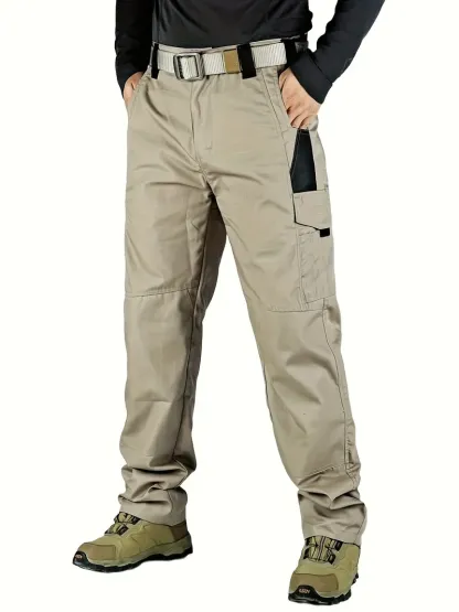 Pantalones de trabajo tácticos impermeables para hombre (color liso) — Set de 3 piezas: sin cinturón, multibolsillos, duraderos; ideales para senderismo al aire libre y uso casual.