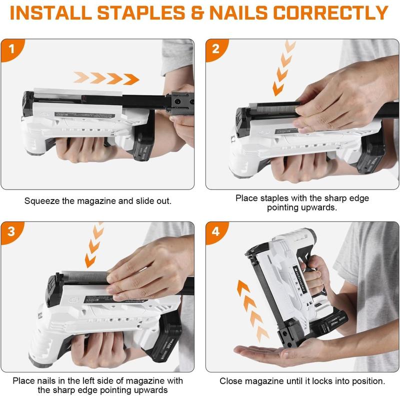 Pistola de clavos inalámbrica de 20 V, calibre 18, 2 en 1, para tapicería y carpintería. Grapadora eléctrica mejorada. Incluye batería de 2 Ah y 1600 grapas y clavos.