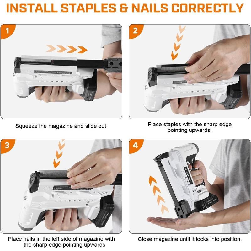Pistola de clavos inalámbrica de 20 V, calibre 18, 2 en 1, para tapicería y carpintería. Grapadora eléctrica mejorada. Incluye batería de 2 Ah y 1600 grapas y clavos.