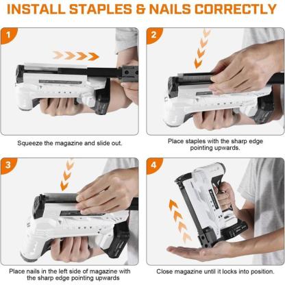 Pistola de clavos inalámbrica de 20 V, calibre 18, 2 en 1, para tapicería y carpintería. Grapadora eléctrica mejorada. Incluye batería de 2 Ah y 1600 grapas y clavos.