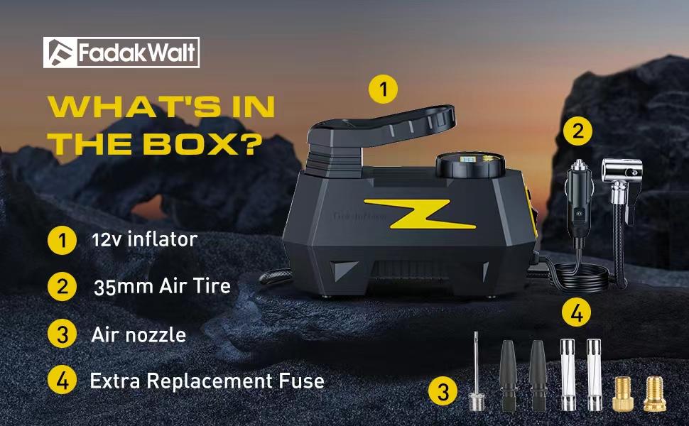 Fadakwalt Tire Inflator Portable Air Compressor DC 12V LED Display 150PSI Gauge for Car Tires Motorcycles Bikes Balls Safe Reliable Compact Design