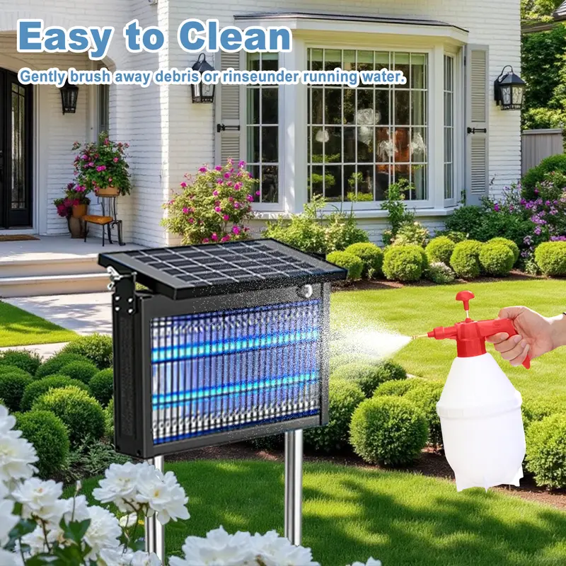 Gainstarx — Matainsectos solar para exteriores: Eliminador eléctrico impermeable de mosquitos y moscas con sensor de luz inteligente. Trampa recargable de energía solar para patio, jardín trasero, jardín, camping y uso en interiores.