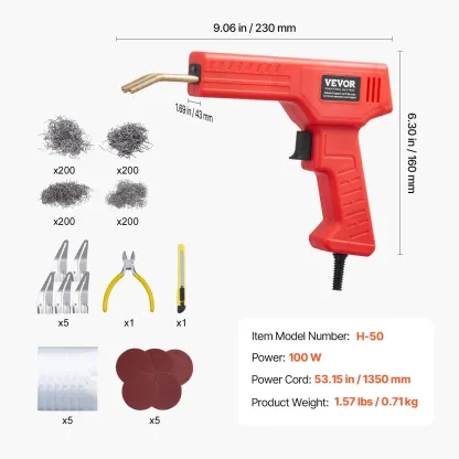 Soldador de plástico, pistola de soldadura de plástico de 100 W con 800 grapas calientes, pistola de soldadura profesional con grapas calientes, kit de reparación de parachoques de plástico con luz LED para kayak, juguetes y reparación de grietas de plást