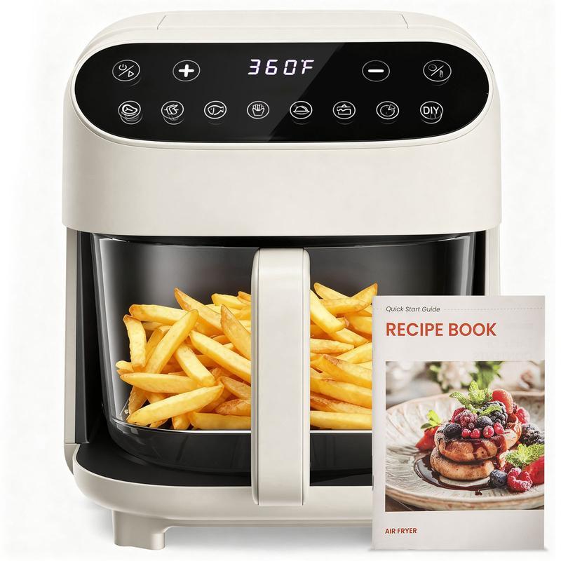 4.5 QT Glass Air Fryer - PFAS-Free & Dishwasher-Safe Basket, 8 Preset