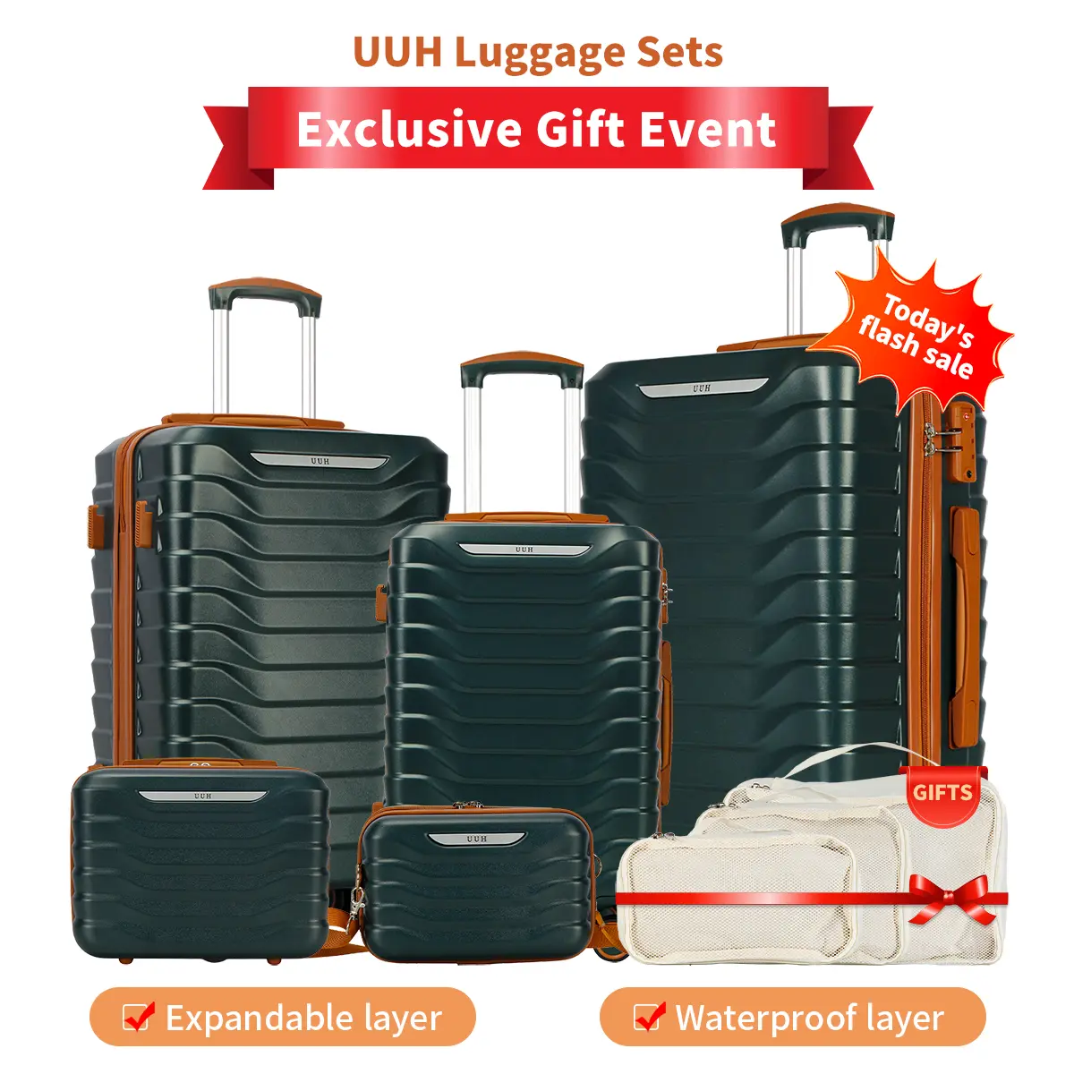 Juegos de equipaje UUH (8 piezas) con cerraduras TSA: maletas de viaje, básicas y funcionales, con ruedas giratorias y cerradura TSA, ligeras y económicas.