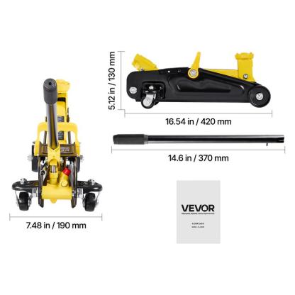 Gato de piso de perfil bajo, capacidad de 1,5 toneladas (3300 lb), gato de piso de acero para carreras con bomba de elevación rápida de un solo pistón, elevador hidráulico para autos deportivos y sedanes, rango de elevación de 5,1 a 12,2 pulgadas.