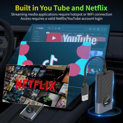2026 Los adaptadores inalámbricos de carplay aibox admiten la aplicación Netflix / YouTube / tiktok para reproducir vídeos en la pantalla del automóvil (no admiten vehículos con carplay inalámbrico incorporado), versión avanzada 4G + 32G, funcionamiento e