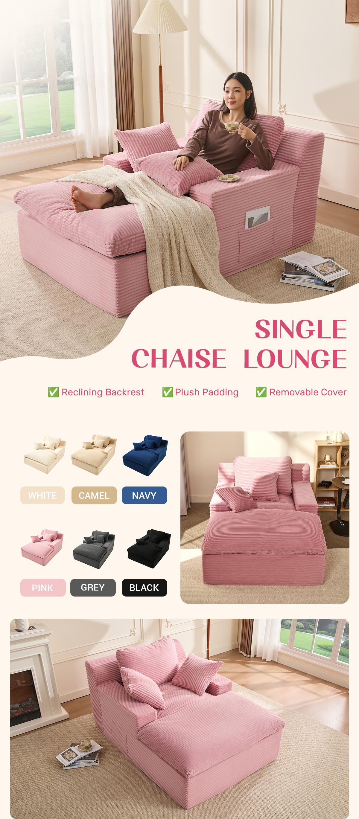 AFUSON 62" Oversized Boneless Chaise Lounge Chair, Extra Cloud Layer, Convertible Sleeper Sofa Couch with Removable Pillows & Side Pockets, Corduroy Upholstered Sofa Bed with Armrests for Living Room,sofa bed,Camel,couch bed,bean bag chair,couches