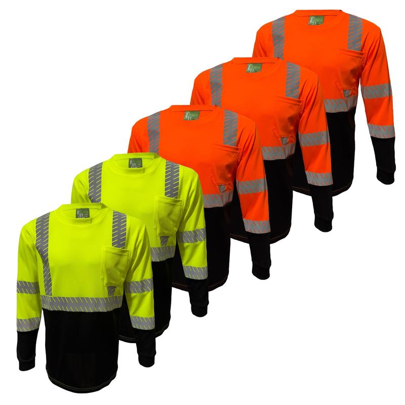PAQUETE DE 5 CAMISAS CLASE III Camisa de seguridad reflectante de alta visibilidad con bolsillo izquierdo y reflector de transferencia de calor