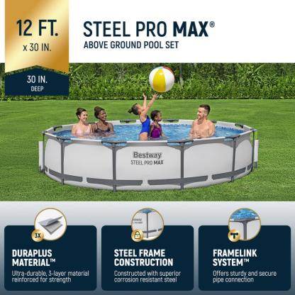 Piscina redonda desmontable Bestway Steel Pro MAX para exteriores con bomba, de 30 a 42 pulgadas de profundidad